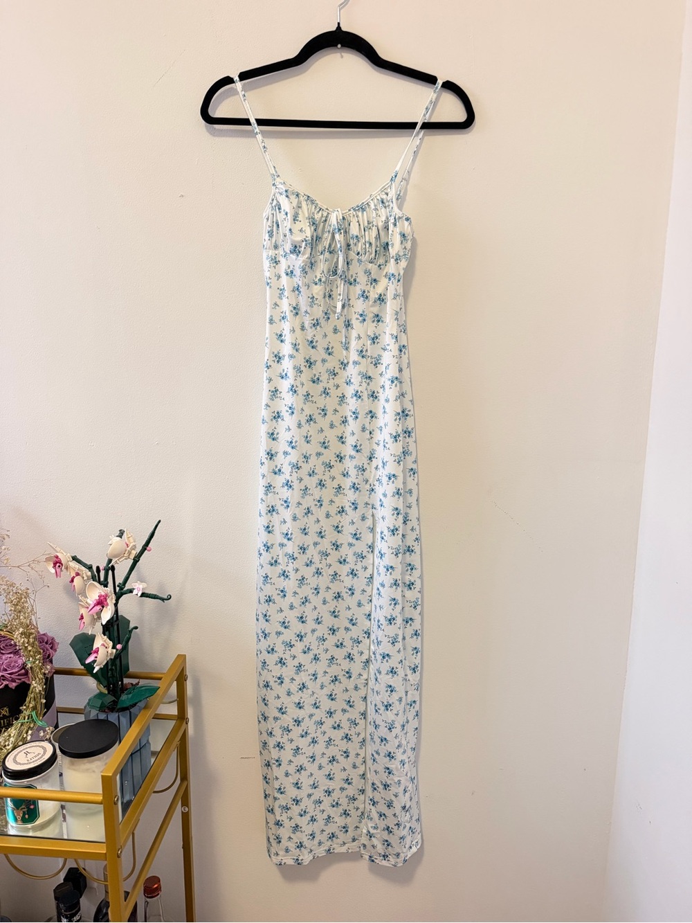 Floral Slip Nightdress - White with Blue Floral Print